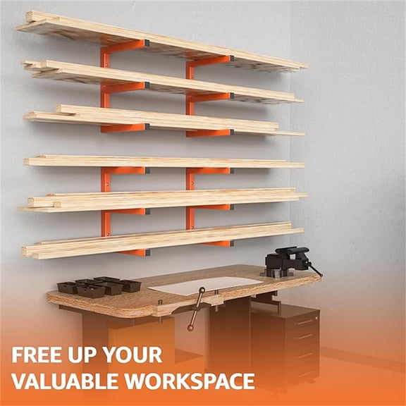 Wood Organizer and Lumber Storage Rack Wall Mount, Heavy Duty Metal Shelf with 6-Level Holds Up 1200 LBS, Indoor & Outdoor Use - Orange