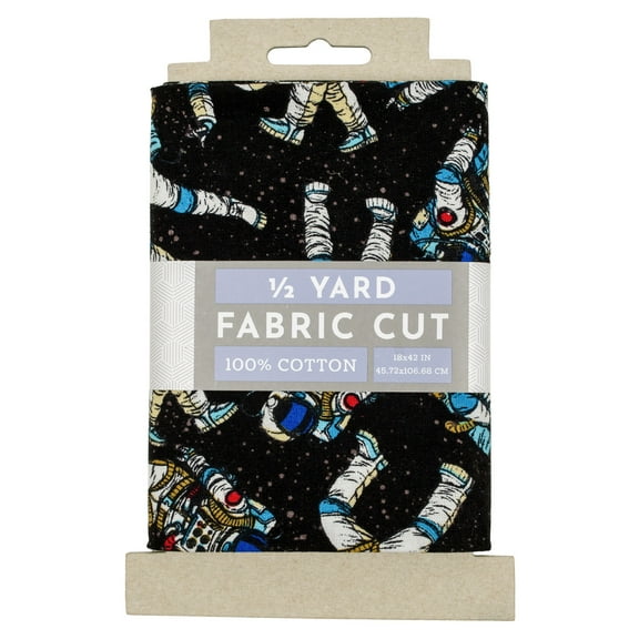 Fabric Editions 18" x 42" Cotton Astronaut Half Yard Precut Sewing & Craft Fabric, Black 1 Piece
