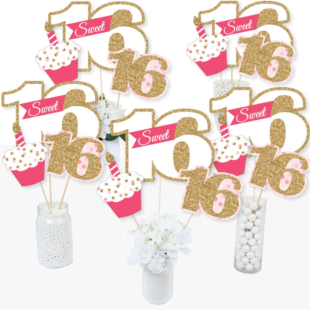LINGTEER Happy 16th Birthday Table Honeycomb Centerpieces Cheers to 16th Birthday Sixteen Years Old Party Table Decorations Gift Sign. 