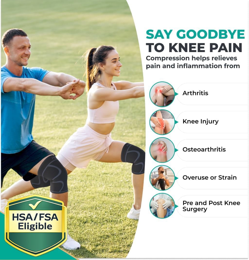 2 Pack Knee Br for Women & Men - Workout Knees Compression Sleeve Pain Relief Joint Support ACL, Arthritis, Meniscus Tear Sports, Rodilleras para Gym Fitness