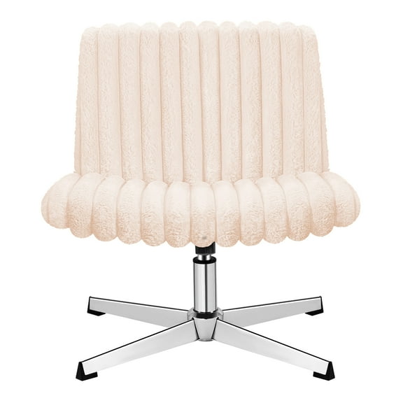 COOLHUT Office Chair Armless Criss Cross Legged Chair, Teddy Fabric Comfy Home Office Desk Chairs, Wide Seat Vanity Task Computer Chair, Pink