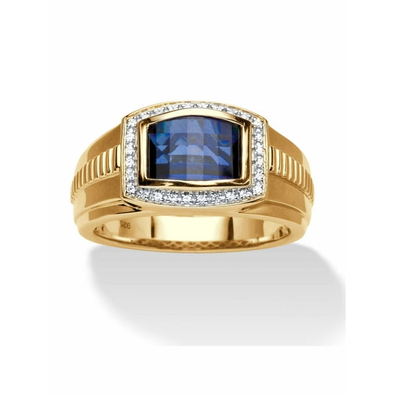 PalmBeach Jewelry Men's Created Ceylon Blue and White Sapphire Ring 3.31 TCW in 18k Gold-Plated or Platinum-Plated Sterling Silver