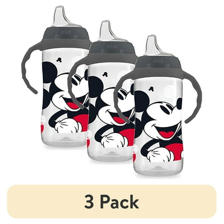 (3 pack) NUK Disney Learner Cup, Mickey Mouse, 10 oz, Soft Spout Sippy Cup, 6+ Months, Unisex