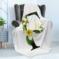 thumbnail image 4 of Letter F Soft Flannel Fleece Blanket, Frangipani Lively Green Leaves Vibrant Color Floral Letter F Alphabet Art, Cozy Plush for Indoor and Outdoor Use, 70" x 90", Yellow Green Black, by Ambesonne, 4 of 5