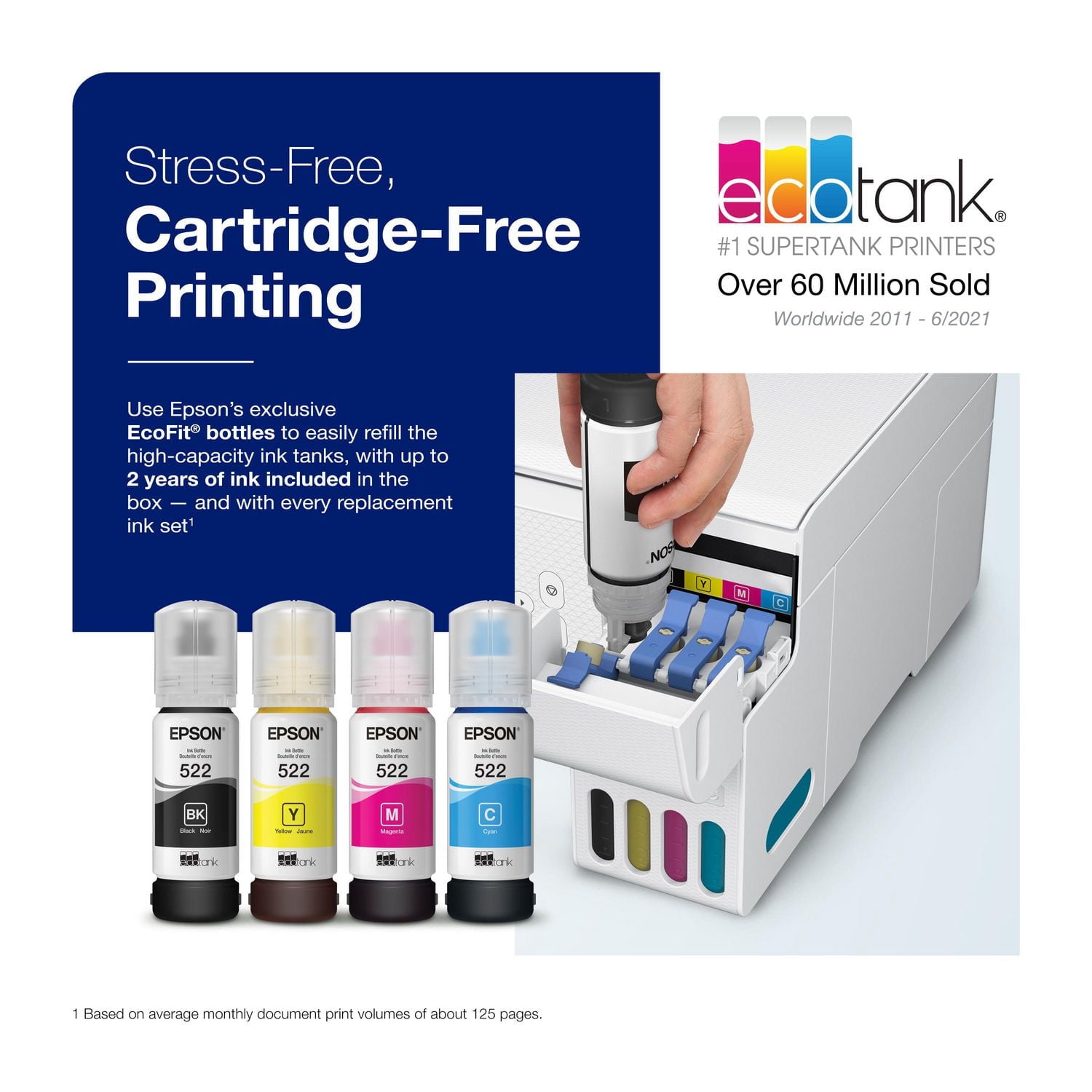 Imprimante multifonction couleur sans cartouche Epson EcoTank ET-2803 à réservoirs d’encre géants avec scanneur, copieur et connectivité sans fil