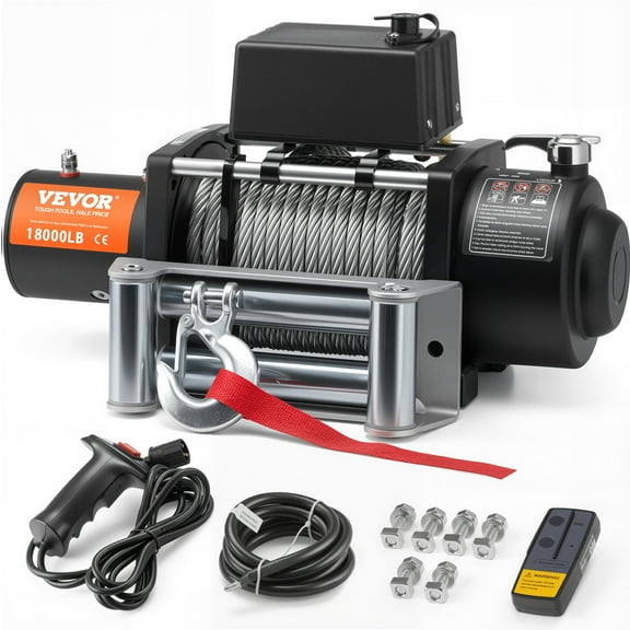 VEVOR Electric Winch, 18,000 lb, 12V DC Truck Winch with Φ7/16 in x 85 ft Steel Cable Roller Fairlead Wireless & Wired Remote Control, IP55 Waterproof for Towing Off-Road SUV Jeep Truck Trailer Boat