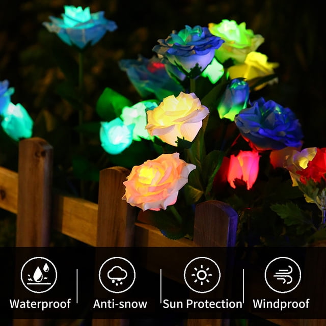 2 UNIDS Flores Solares Luces Al Aire Libre 5 Rosas Estacas Decorativas Luces RGB Color LED Paisaje Luces Impermeable Rosa Luz para Camino Pasarela Césped Patio Trasero Seguridad Paisaje Lámpara yeacher estándar