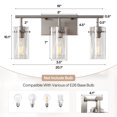 thumbnail image 3 of Fnova Modern Bathroom Vanity Light Fixtures, 3-Light Wall Sconces Lighting with Clear Glass Shade, Brushed Nickel Wall Lights Over Mirror for Living Room, Bedroom, Gallery, E26 Base, 3 of 8