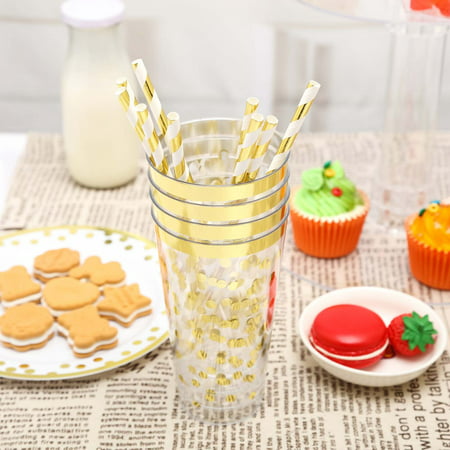 BalsaCircle 12 pcs 16 oz Gold Polka Dots Disposable Plastic Glasses - Disposable Wedding Party Event Catering Tableware Supplies