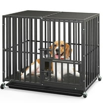 Uforic 38 Inch Heavy Duty Dog Crate with Wheels for Indoor and Outdoor, Large Dog Kennel with Three Doors,Removable Tray