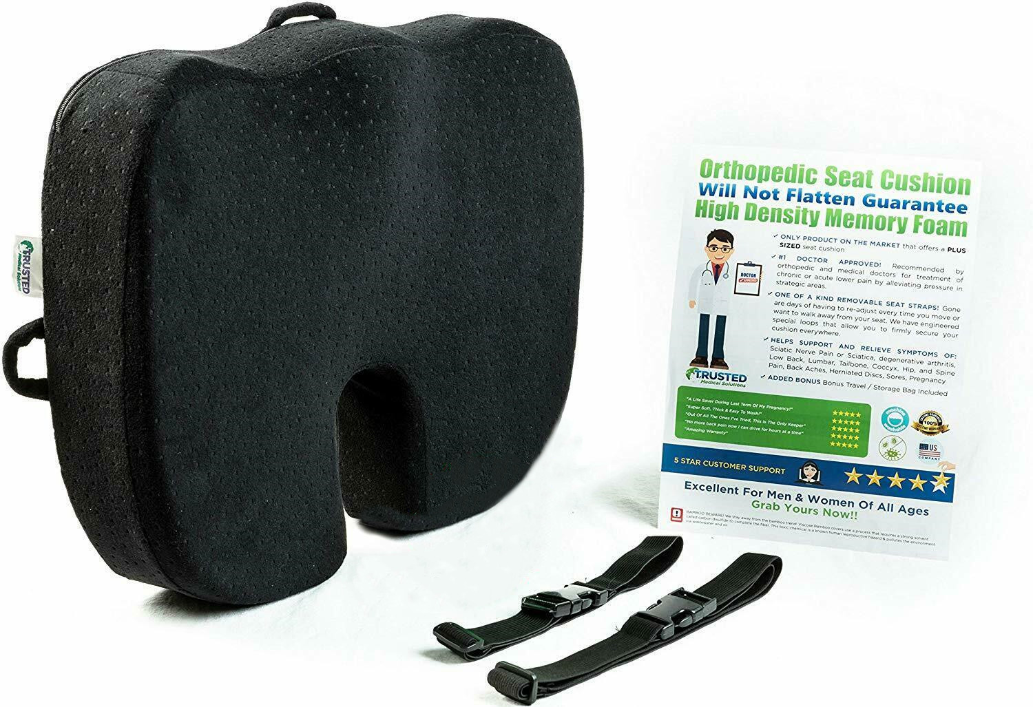 Seat Cushion Orthopedic Memory Foam Back &Tailbone Pain Relief Car