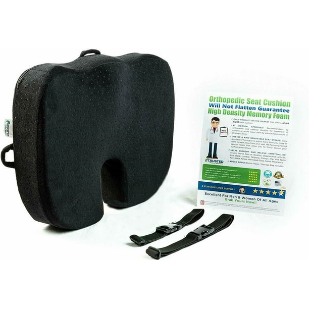 Seat Cushion Orthopedic Memory Foam Back &Tailbone Pain Relief Car, Airplane, Wheelchair