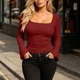 thumbnail image 4 of CHGBMOK Women's Flared Long Sleeve Shirts Square Neck Blouse Fall Outfits Ribbed Slim Fit Work Tops, 4 of 7