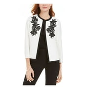 Kasper Women's Petite Embroidered Flyaway Jacket (14P, Vanilla Ice/Black)