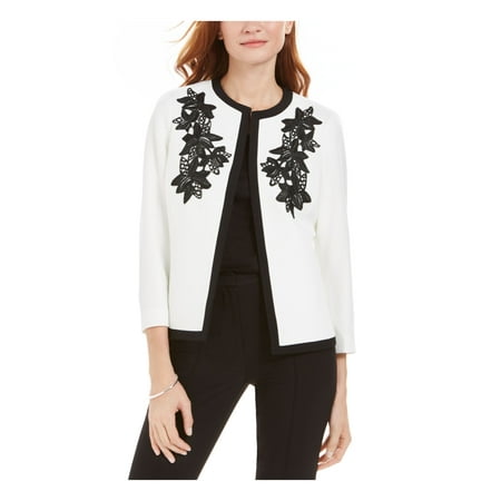 Kasper Women's Petite Embroidered Flyaway Jacket (14P, Vanilla Ice/Black)