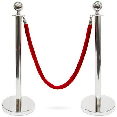 - 3-foot Ball Top Stanchions with 4.5-foot Red Velvet Rope, S