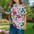 thumbnail image 2 of Atogsazn Children's Girl Floral Tshirt Kids Casual Flowy Short Sleeve T-shirt Summer Clothes Top for Girls Pink 7-8 Years, 2 of 6