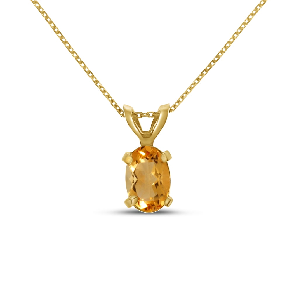 14k Yellow Gold Oval Large 6x8 mm Citrine Pendant with 18" Chain 