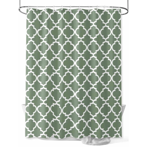 Boanket Polyester Fabric Sage Green Morocco Shower Curtain, Minimalist Boho Ethnic Abstract Motif Waterproof Bathtub Curtain Bathroom Decor Set with Hooks 36 x 72 Inches,