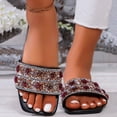 thumbnail image 2 of Bmisegm Women Sandals Fashion New Pattern Bright Diamond Flower Decoration Square Toe Open Toe Breathable Comfortable Non Slip Casual Shoes Sandals Women Summer Black 7, 2 of 9