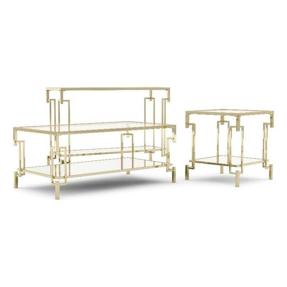 Furniture of America Anaheim Metal 3-Piece Coffee Table Set in Gold Champagne