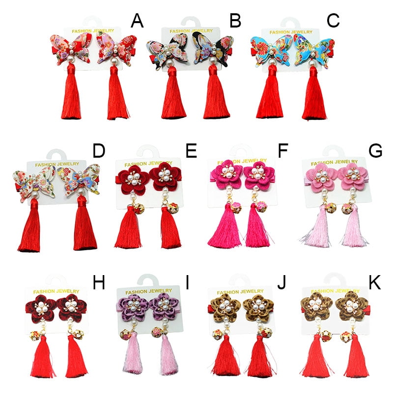 MOREFUN Baby Girls Chinese Style Hairy Furry Flower Tassels Hair Clips Barrettes For Kids Festival