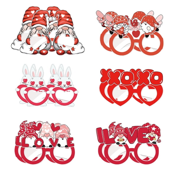 Dienrx 12 Pack Valentine's Day Paper Glasses, Assorted Party Photo Booth Props, Themed Party Supplies for Celebrations, Festive Event Decorations and Fun