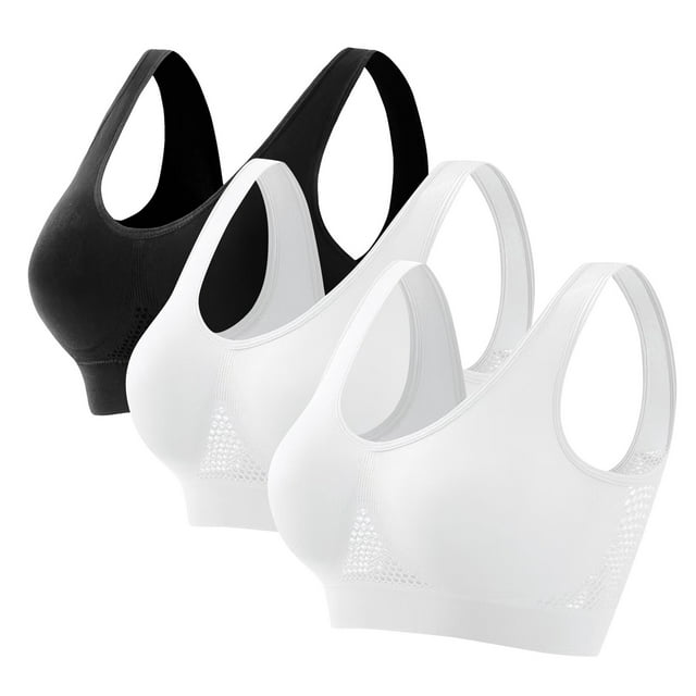 Pisexur Bras for Women 3 Piece Sets Solid Color High Support Sports Bra Comfy Light Padded Seamless Wireless Bras Plus Size Sports Bras for Women S-5XL