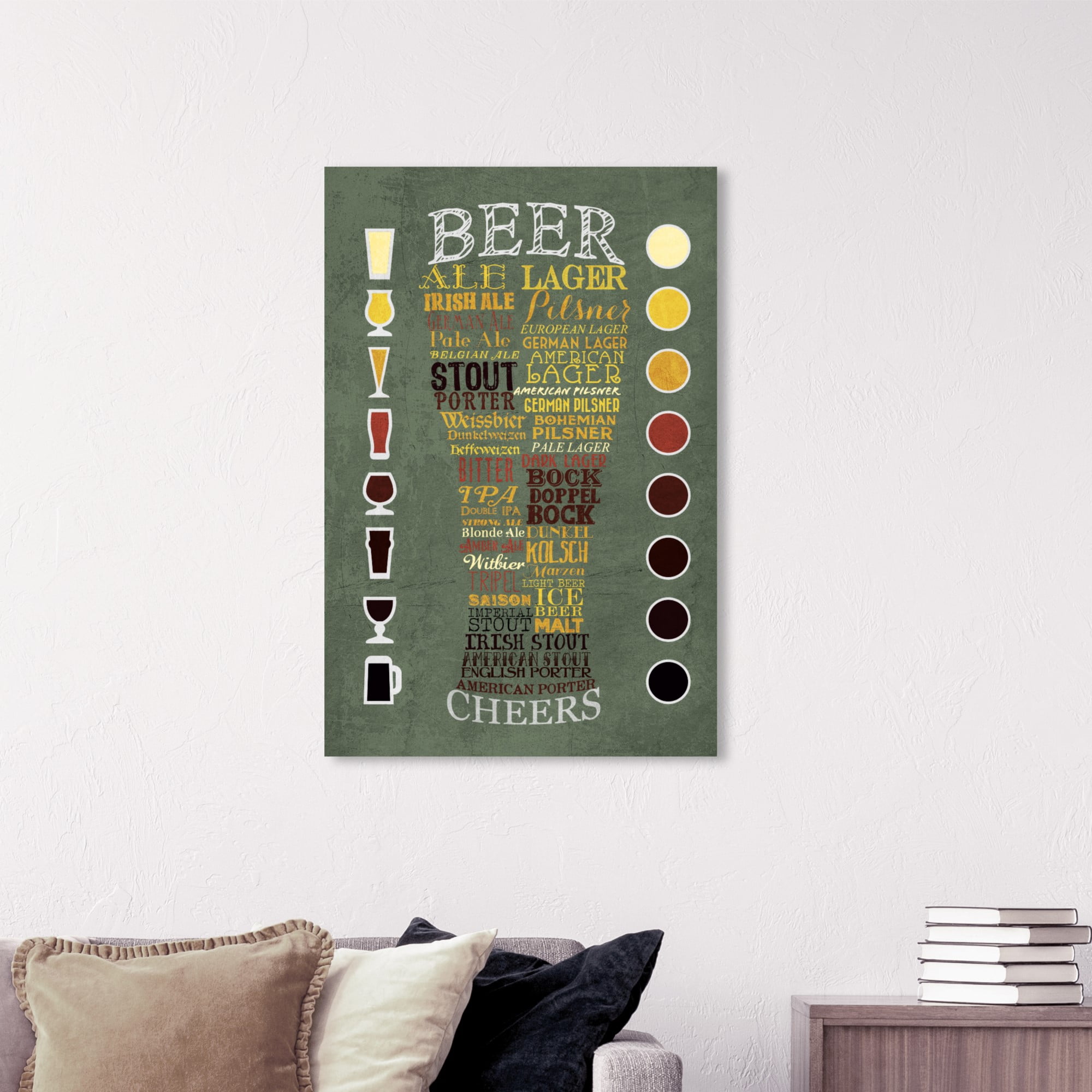 Wynwood Studio 'Beer Chart' Drinks and Spirits Wall Art Canvas Print - Green, Brown, 16" x 24"