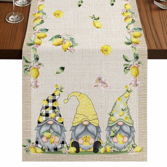 Table Runners 72 Inches Long Dress Scarves, Summer Gnomes Farmhouse Kitchen Table Runner, Coffee Tablerunners, Yellow Lemons Farmhouse Fruits Burlap 13x72 Inch