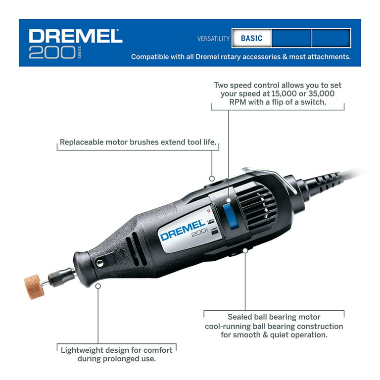 Udstyre Converge Observere Dremel 200-1/15 Two Speed Rotary Tool Kit with 1 Attachment 15 Accessories  - Hobby Drill, Woodworking Carving Tool, Glass Etcher, Small Pen Sander,  Garden Tool Sharpener, Craft and Jewelry Drill - Walmart.com