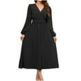 thumbnail image 1 of Mrat Long Summer Dresses Mode Femme Vintage Robe Longue à Manches Longues Col en V Robe Formelle Longue P-460 Noir m, 1 of 8