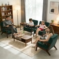thumbnail image 3 of CQSXDA Single Upholstered Accent Chair  with Curved Wood Armrests  and Lumbar Cushion  for Living Room or Bedroom, Dark Green, 3 of 15