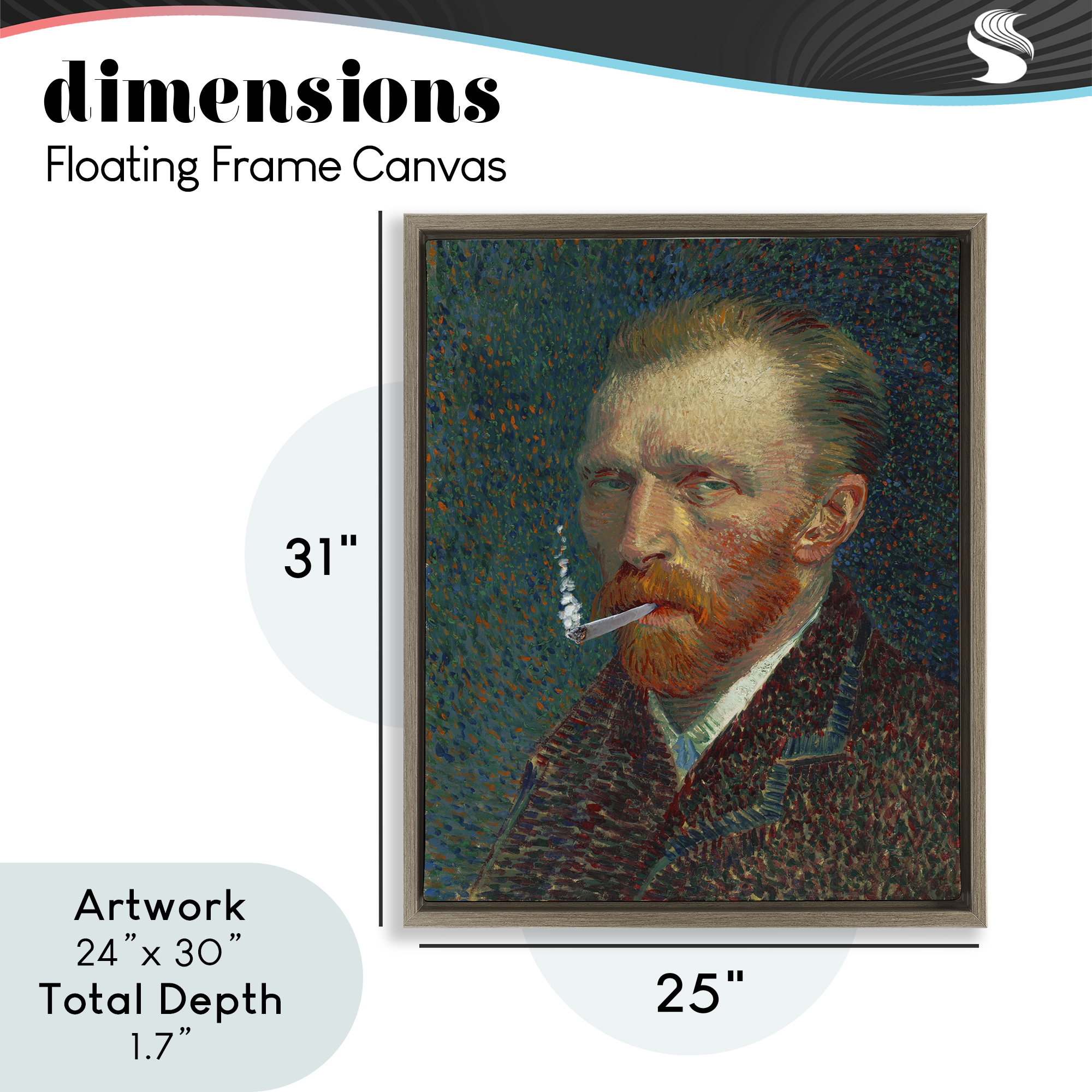 Van Gogh Portrait with Smoke Brown Framed Floater Canvas Wall Art, design by Masters Redux