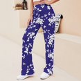 thumbnail image 3 of White Roses Blue Background Floral Pattern Women's Wide Leg Pants High Waist Adjustable Knot Loose Casual Trousers Business Work Casual Pants, 3 of 8