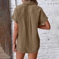 thumbnail image 5 of Craaazy Women's Relaxed Fit Collared Blouse, Solid Color Short Sleeve Button Down Top, Loose Comfy Cotton Casual Shirt with Pockets for Summer Gifts, 5 of 6