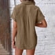 thumbnail image 5 of Craaazy Women's Relaxed Fit Collared Blouse, Solid Color Short Sleeve Button Down Top, Loose Comfy Cotton Casual Shirt with Pockets for Summer Gifts, 5 of 6