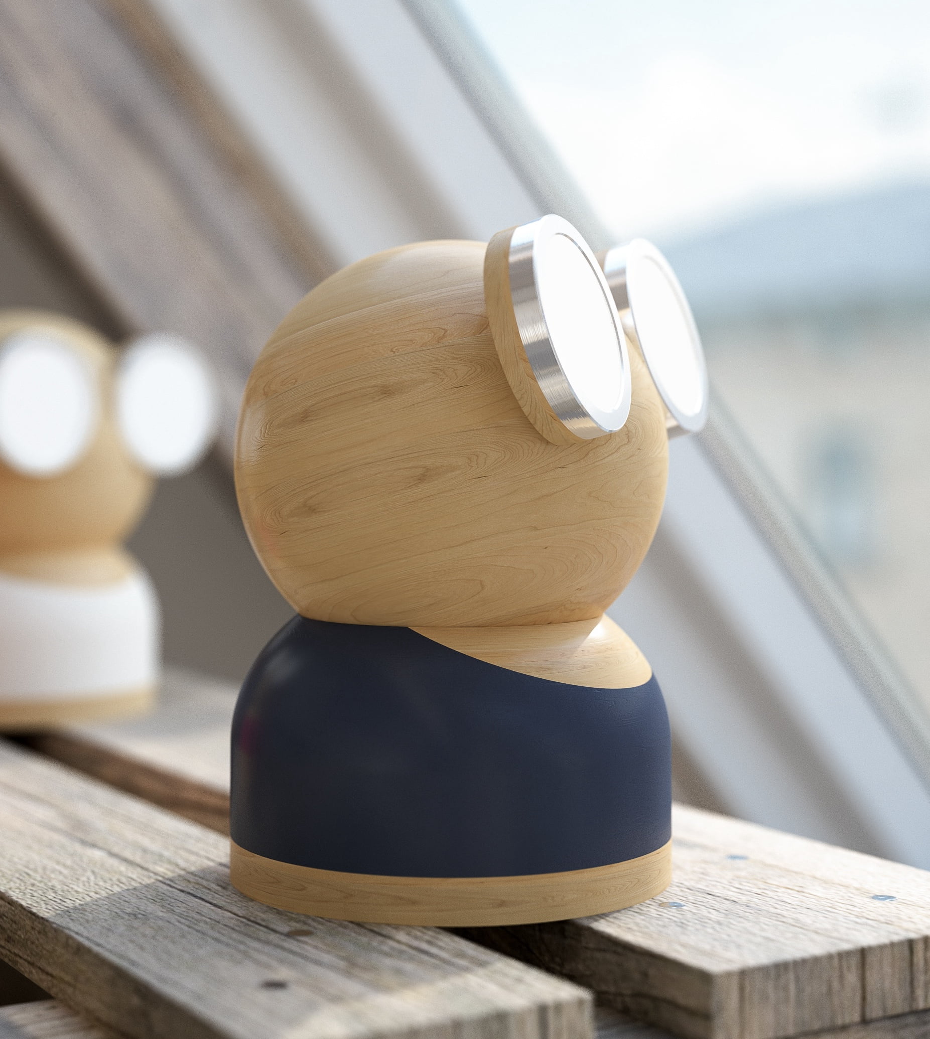 DesignNest Goggle Lamp Mr Watt Portable LED Real Wood Desk Lamp, Touch Control, 360° Rotating Table Lamp USB-C Rechargeable Full Range Dimming Home Bedroom Office Gift