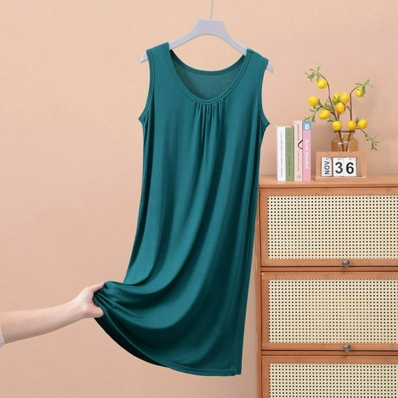 TYGHBN Co plus Size Nightgown Sleep Shirt Women Print Short Women's Summer Sleepshirt Nightgown Comfortable Round Neck Sleeveless Home Dress Loungewear Casual Basic Sleepwear for Women
