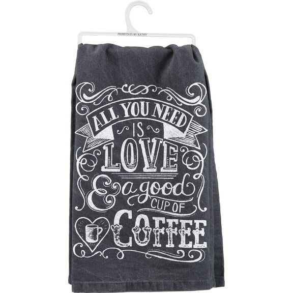 Primitives By Kathy Cup of Coffee Dish Towel, Black, 28" Square