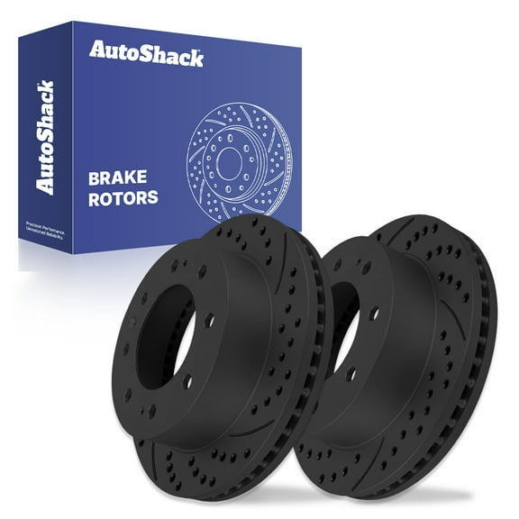 AutoShack Front Vented Drilled & Slotted E-Coated Brake Rotors Black Finish 2-PC Set Replacement for 2003-2025 Chevrolet Express 3500 2001-2010 Chevrolet Silverado 2500 HD NightGuard 12.79" (325 mm)