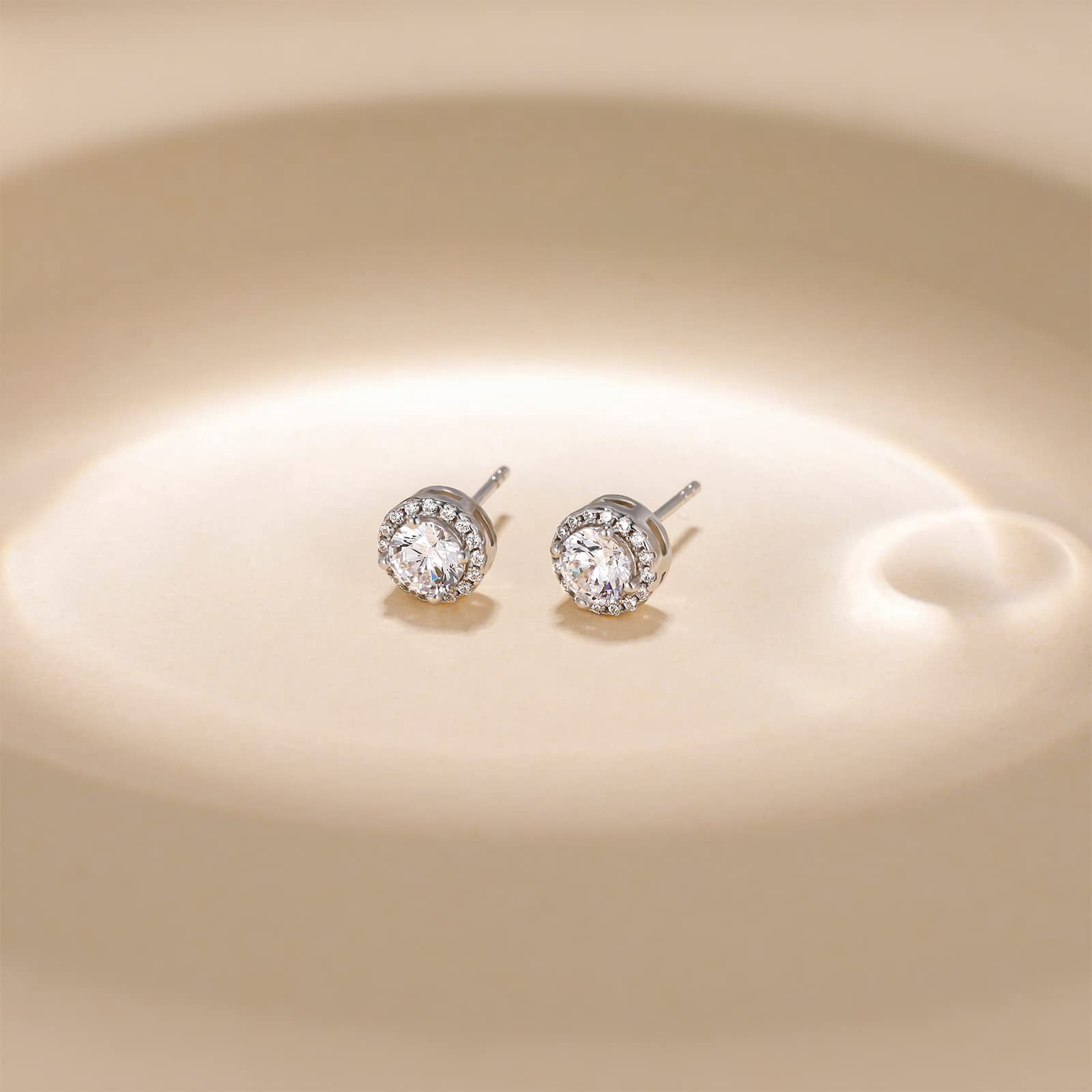 Monkton 925 Sterling Silver Stud Earrings for Women, 0.5CT Round Cut Cubic Zirconia CZ Halo Stud Earrings, Best Gift Ideas for Women, Ladies