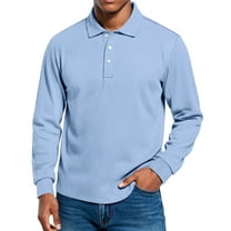 Dwelliawo Men's Polo Shirts Classic Button Ribbed Long Sleeve Shirts Loose Fit Collar Fashion Golf Pullover Shirts Sky Blue 3XL