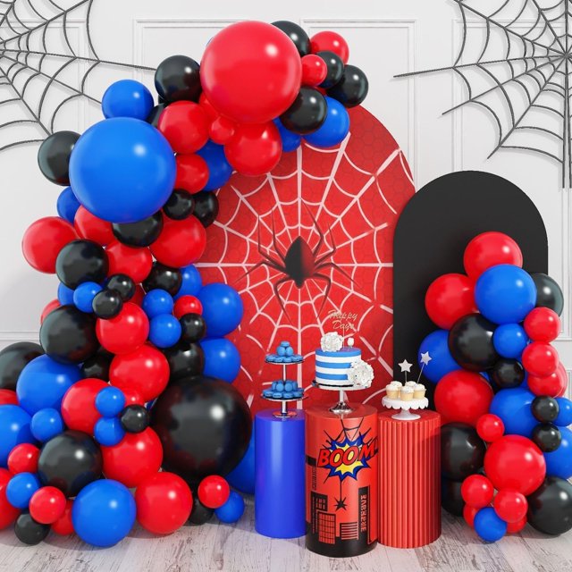 Juego de guirnaldas con forma de arco con forma de globo, Togvu, rojo, azul y negro, 101 unidades