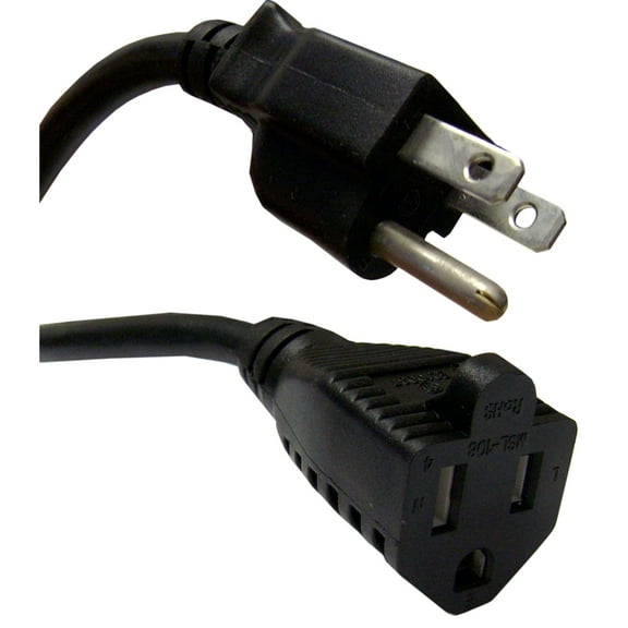 Power Extension Cord, Black, NEMA 5-15P to NEMA 5-15R, 13 Amp, 16 AWG, 6 foot
