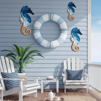 SHIMELE Summer Beach Wall Decor Seahorse Shaped Wooden Signs Coastal Wall Art Beach Theme Wood Crafts Hanging Decorations for Living Room Bedroom Office Home Nautical Decor Set of 3