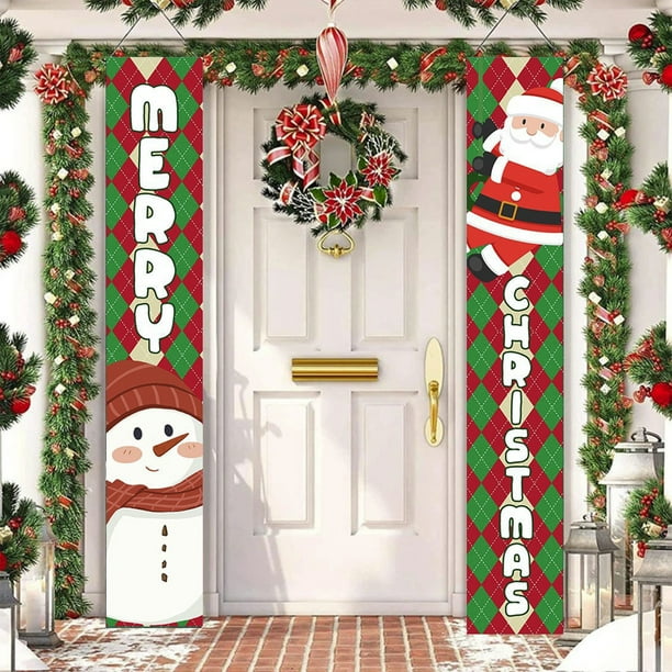 Pancartas de nailon para porche, decoraciones navideñas, pancartas de Feliz Navidad, letrero navideño para puerta de porche, pancartas de bienvenida para pared, decoración para fiestas en el hogar, de