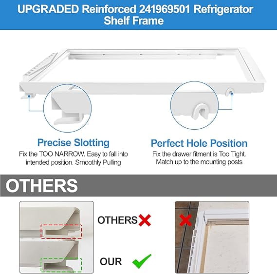 UPGRADED 241969501 Refrigerator Shelf Frame without Glass – Compatible with Frigidaire Refrigerator Crisper Drawer Shelf Cover Replacement Parts for LFSS2612TF0, FGHS2631PF4A, FFSS2615TS0