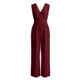 thumbnail image 4 of FASHOFT Womens Jumpsuits Solid Color Sleeveless V Neck Waist Cinched Design Wide Leg With Pockets One Piece Casual Romper For Daily Wear Jumpsuits, 4 of 5