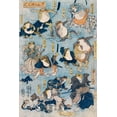 thumbnail image 2 of Kuniyoshi, Utagawa 13x18 Gold Ornate Wood Framed with Double Matting Museum Art Print Titled - Famous Heroes of the Kabuki Stage Played by Frogs, 2 of 4